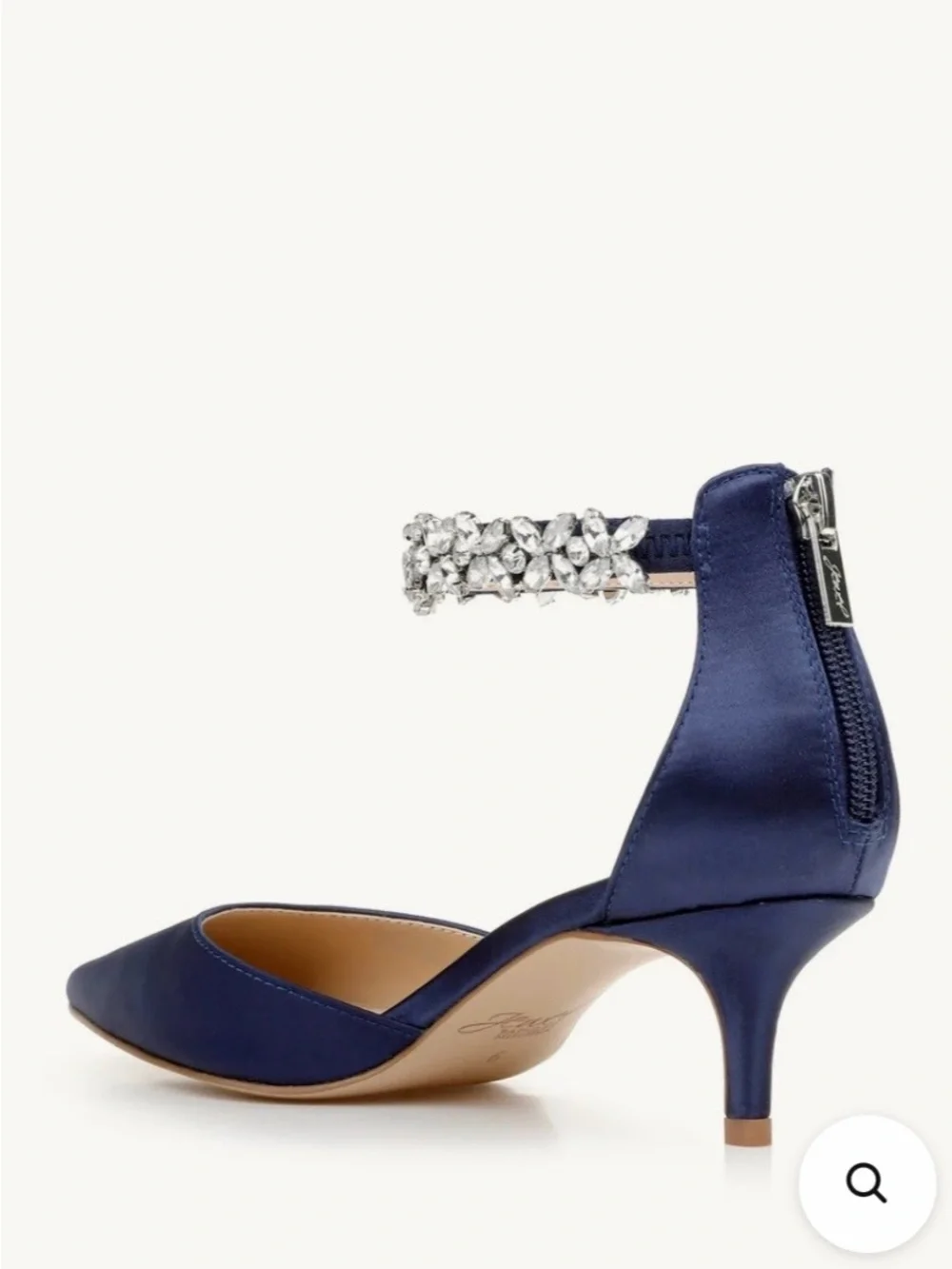 Jewel Badgley Mischka Navy Satin Crystal Embellished Kitten Heels Size 8
